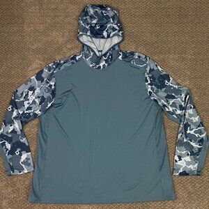 Simms SolarFlex Hoody Hoodie Men's XL Blue Gray Camo Fishing Performance UPF 50